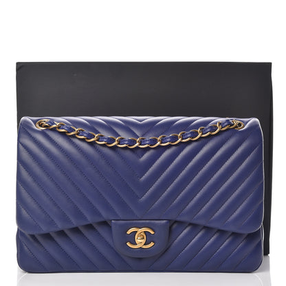 Chanel Lambskin Chevron Quilted Jumbo Double Flap Blue 18 of 18