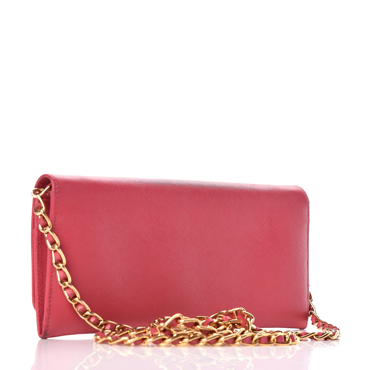 Prada Saffiano Metal Oro Chain Wallet Peonia 3 of 13
