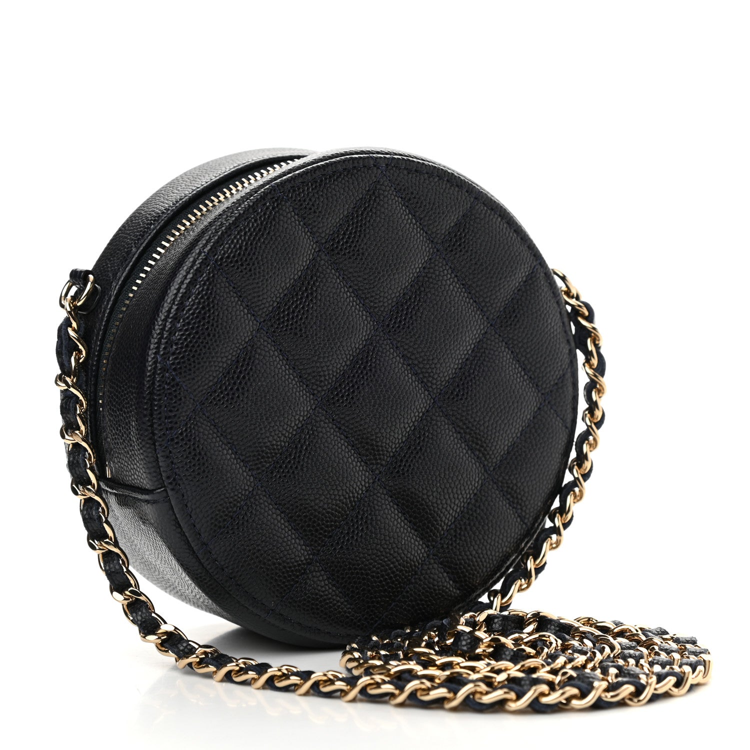 Chanel Caviar Quilted Round Clutch With Chain Navy 3 of 10