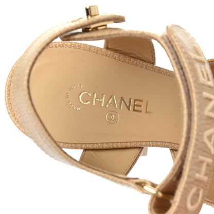 Chanel Goatskin CC Turnlock Sandals 37.5 Beige 7 of 9
