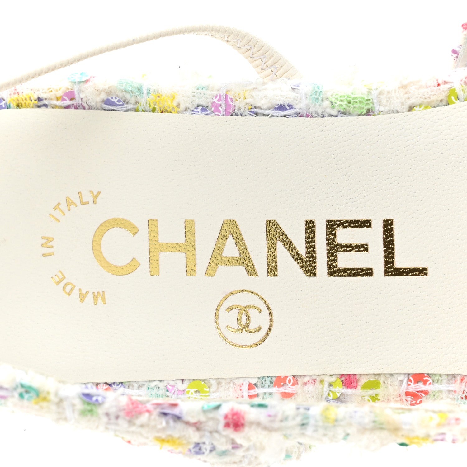 Chanel Tweed Grosgrain Toe CC Slingback Flat 36.5 White Multicolor Black 7 of 8