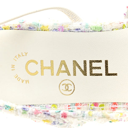 Chanel Tweed Grosgrain Toe CC Slingback Flat 36.5 White Multicolor Black 7 of 8