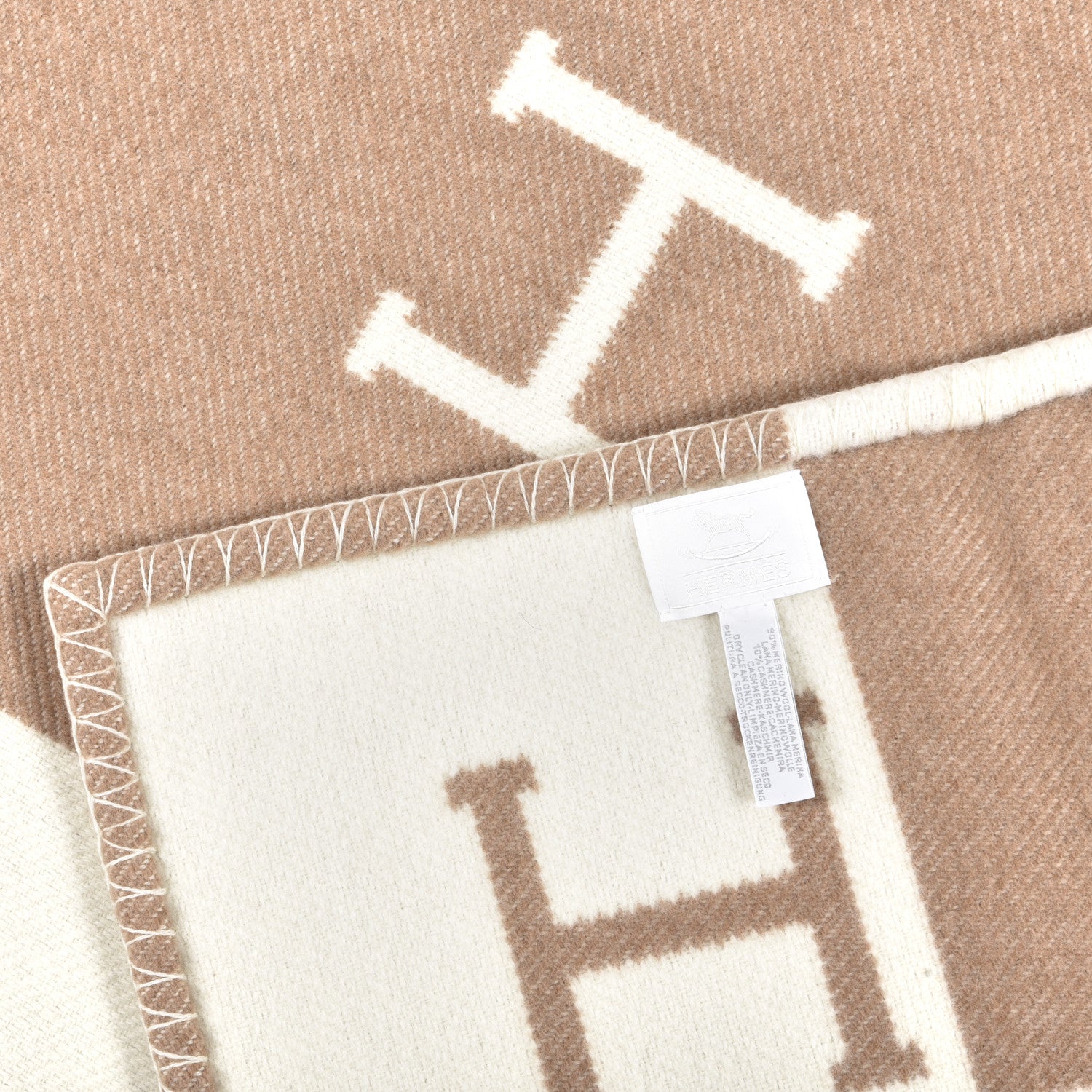Hermes Wool Cashmere Avalon Baby Blanket Noisette Moyen White 3 of 3