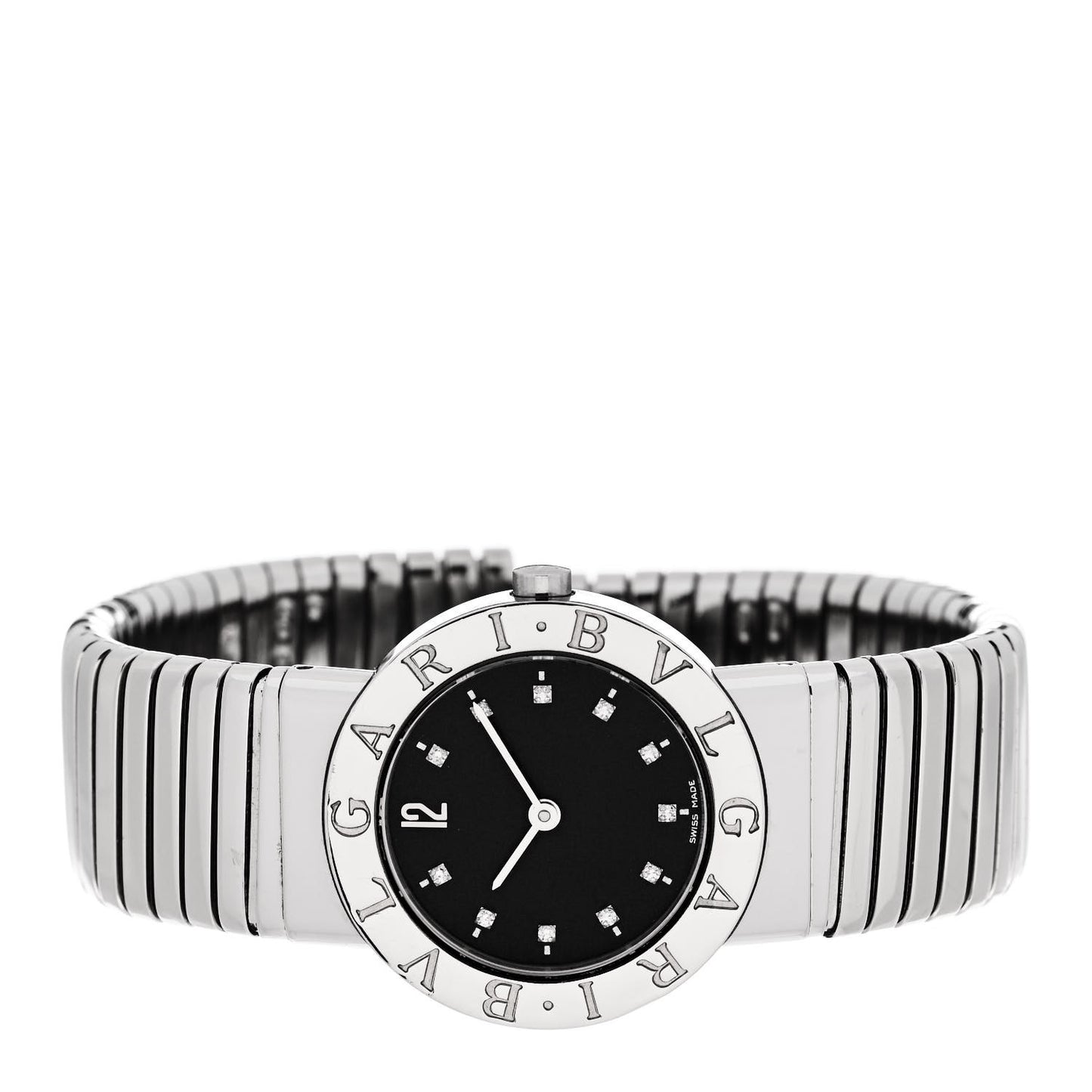 Stainless Steel Diamond 26mm Tubogas Quartz Watch Black