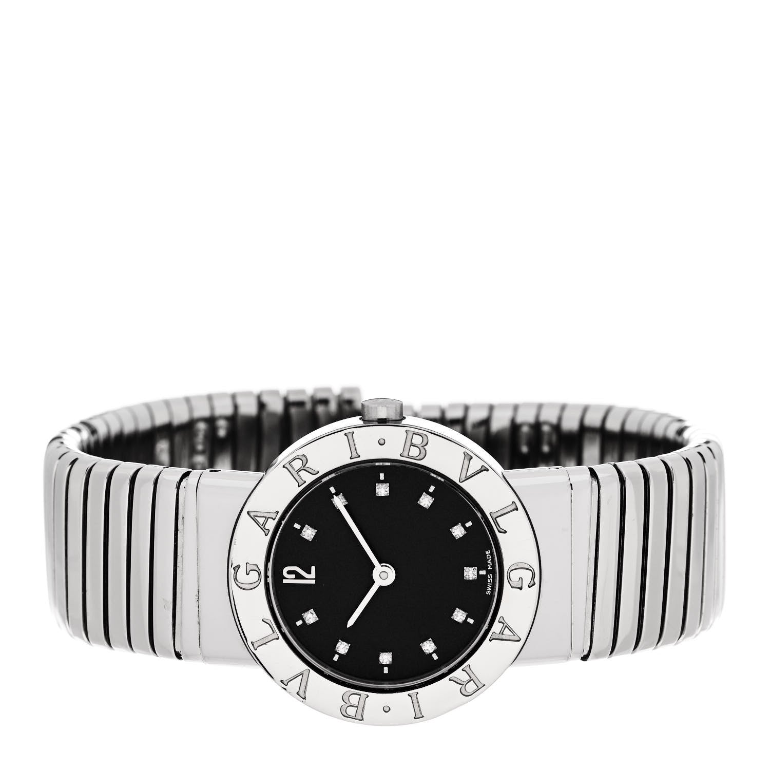 Bulgari Stainless Steel Diamond 26mm Tubogas Quartz Watch Black 2 of 4