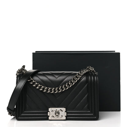 Chanel Calfskin Chevron Quilted Medium Boy Flap Black 11 of 11