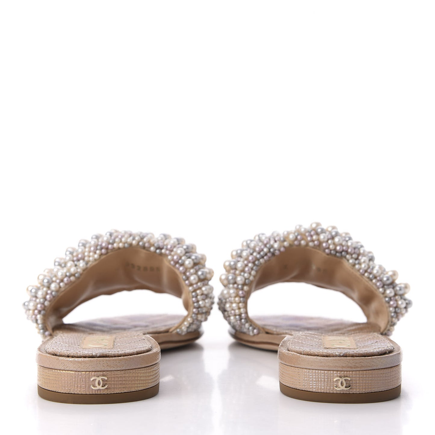 Calfskin Pearl Flat Sandals 40 Beige