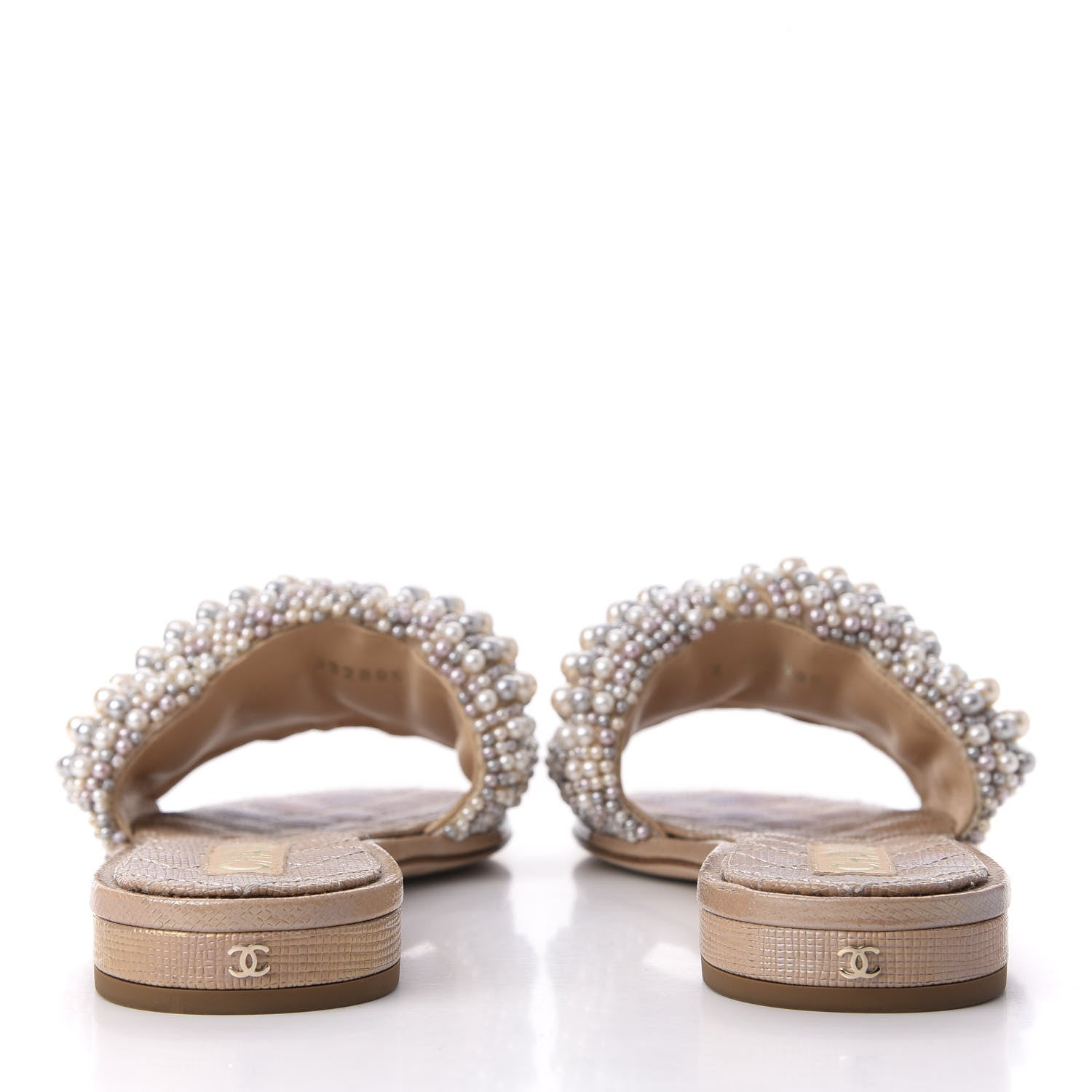 Chanel Calfskin Pearl Flat Sandals 40 Beige 7 of 12
