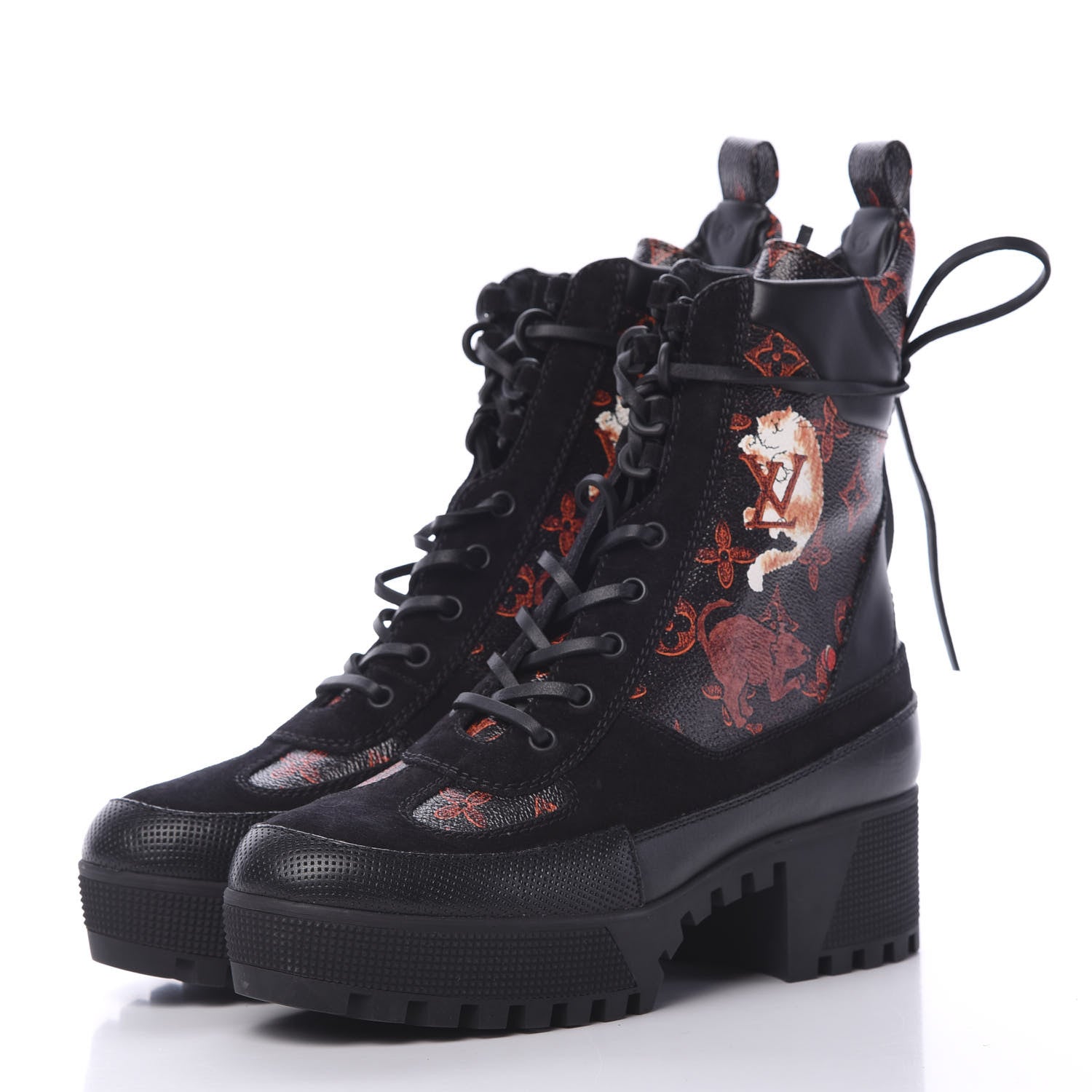Louis Vuitton Suede Calfskin Catogram Laureate Platform Desert Boots 38.5 Black Marron 3 of 8