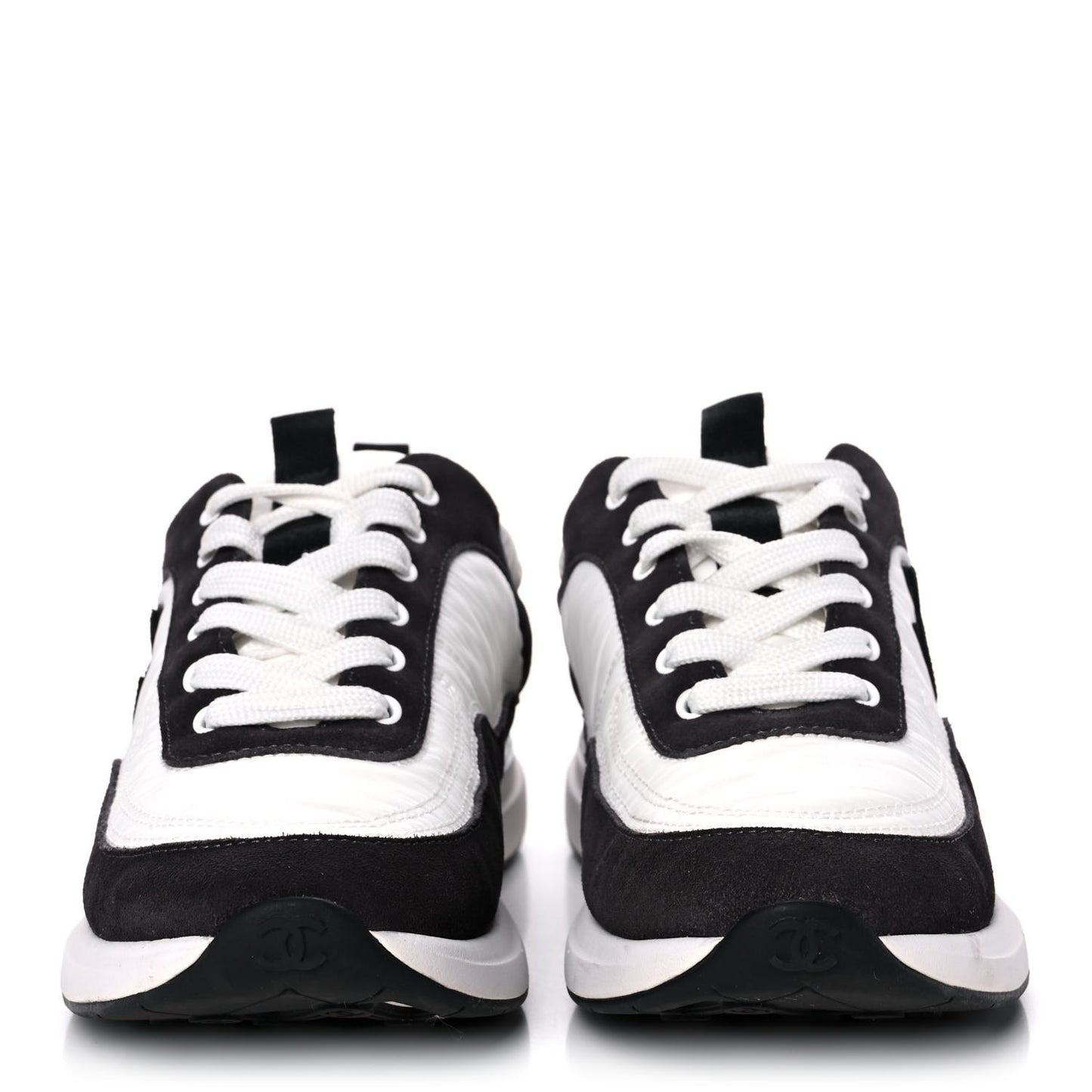 Nylon Suede Calfskin CC Sneakers 39 White Dark Grey