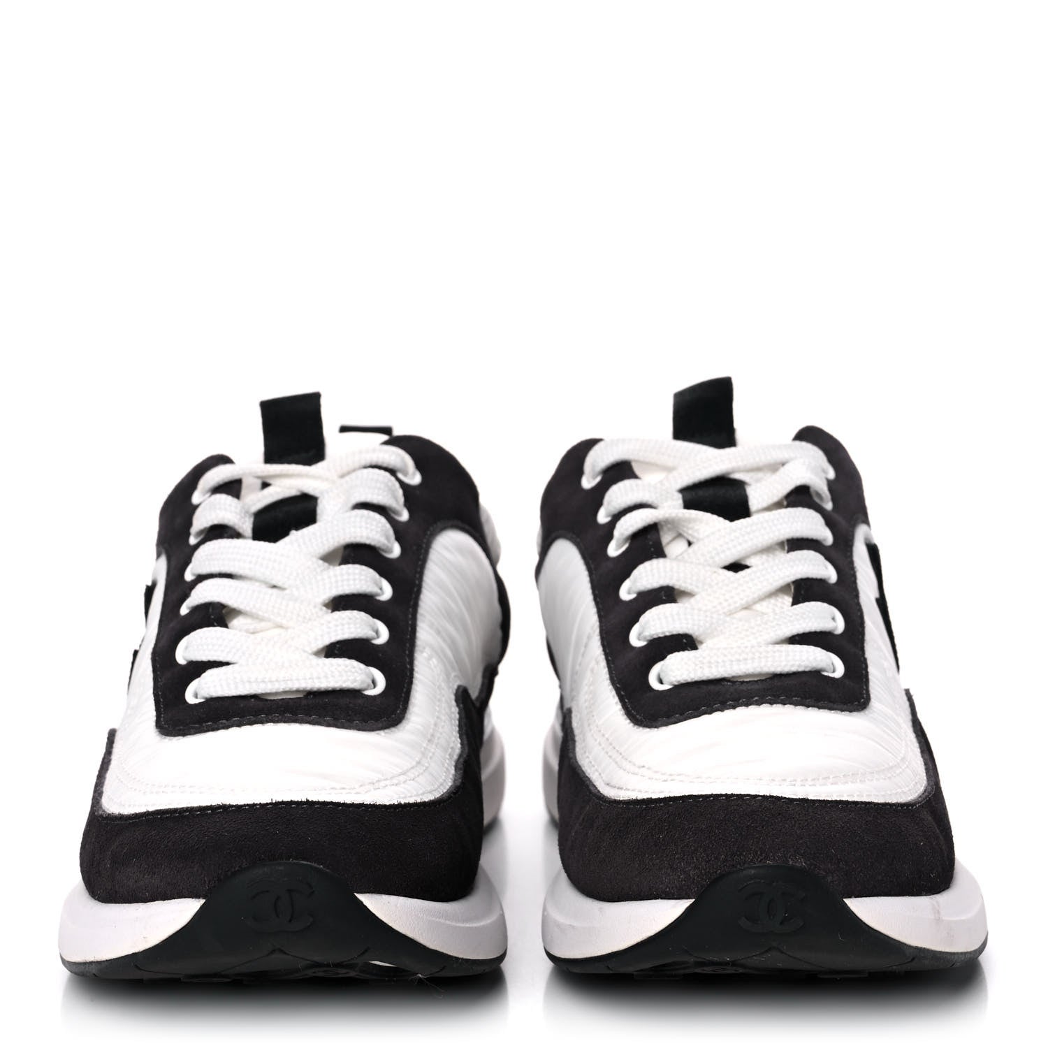 Chanel Nylon Suede Calfskin CC Sneakers 39 White Dark Grey 2 of 9