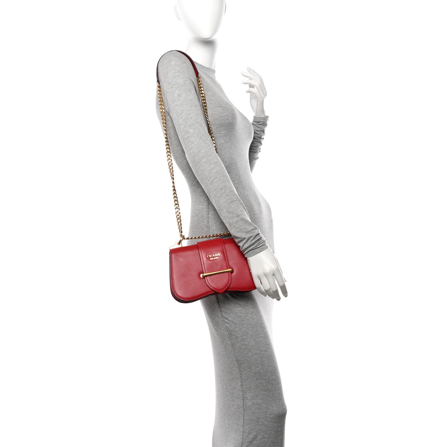 Prada City Calfskin Sidonie Small Chain Crossbody Bag Rosso 3 of 9