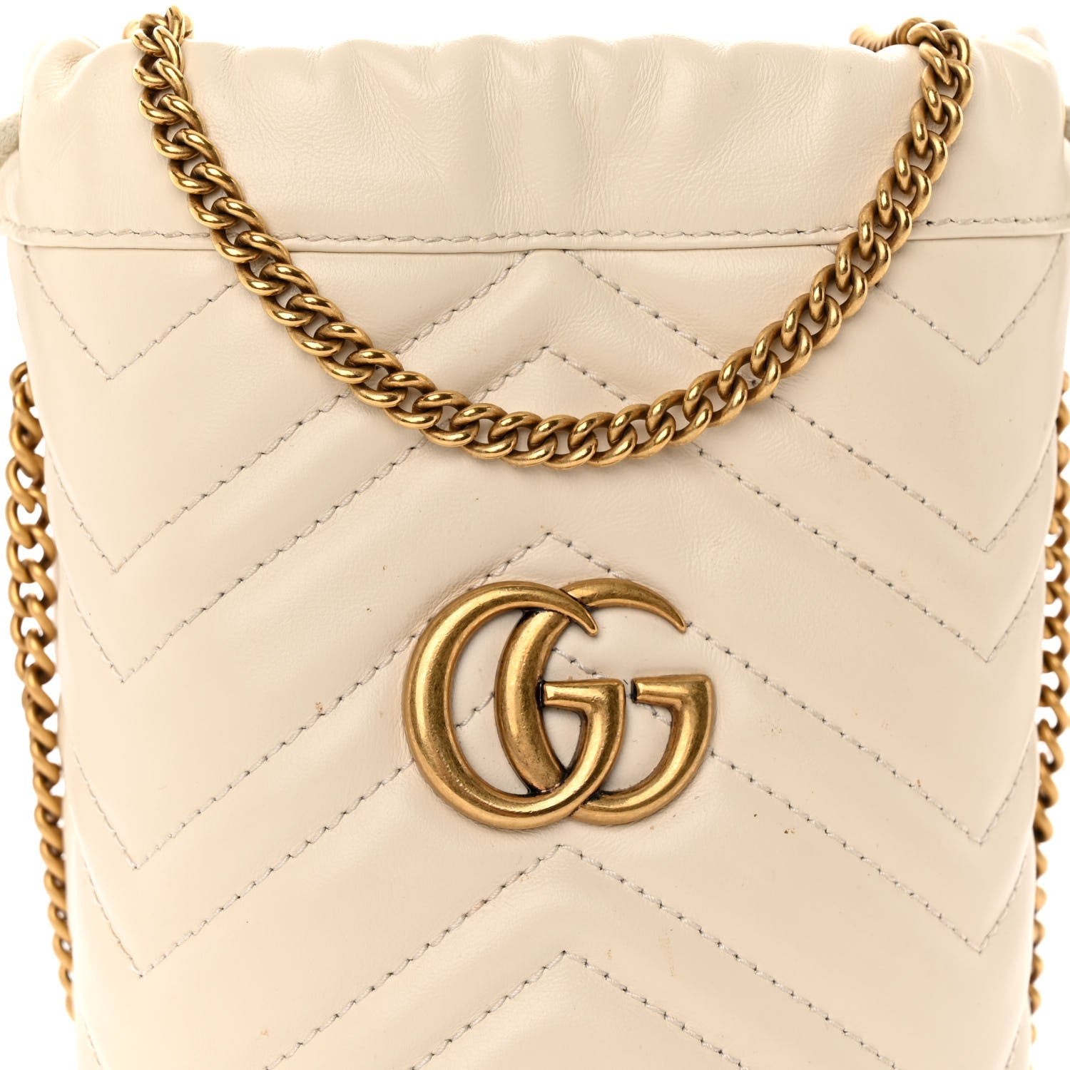 Gucci Calfskin Matelasse Mini GG Marmont 2.0 Bucket Bag White 7 of 10