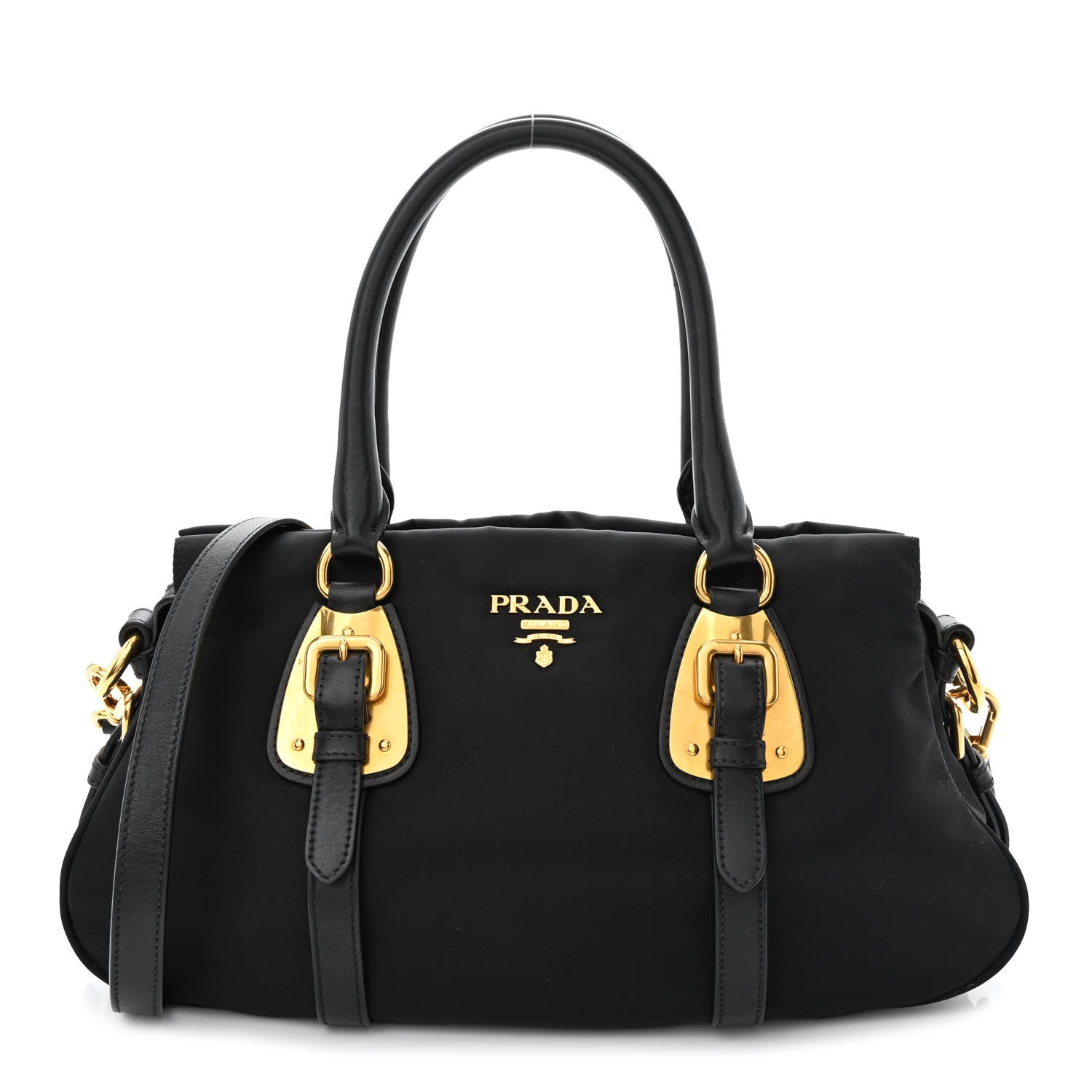 Prada Tessuto Nylon Soft Calfskin Shopping Satchel Black 1 of 13