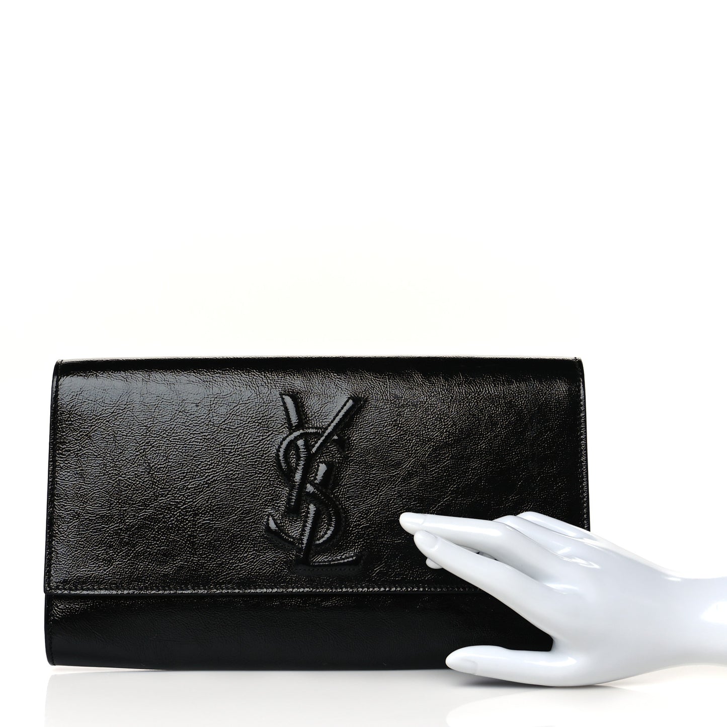 Textured Patent Monogram Large Belle De Jour Clutch Black