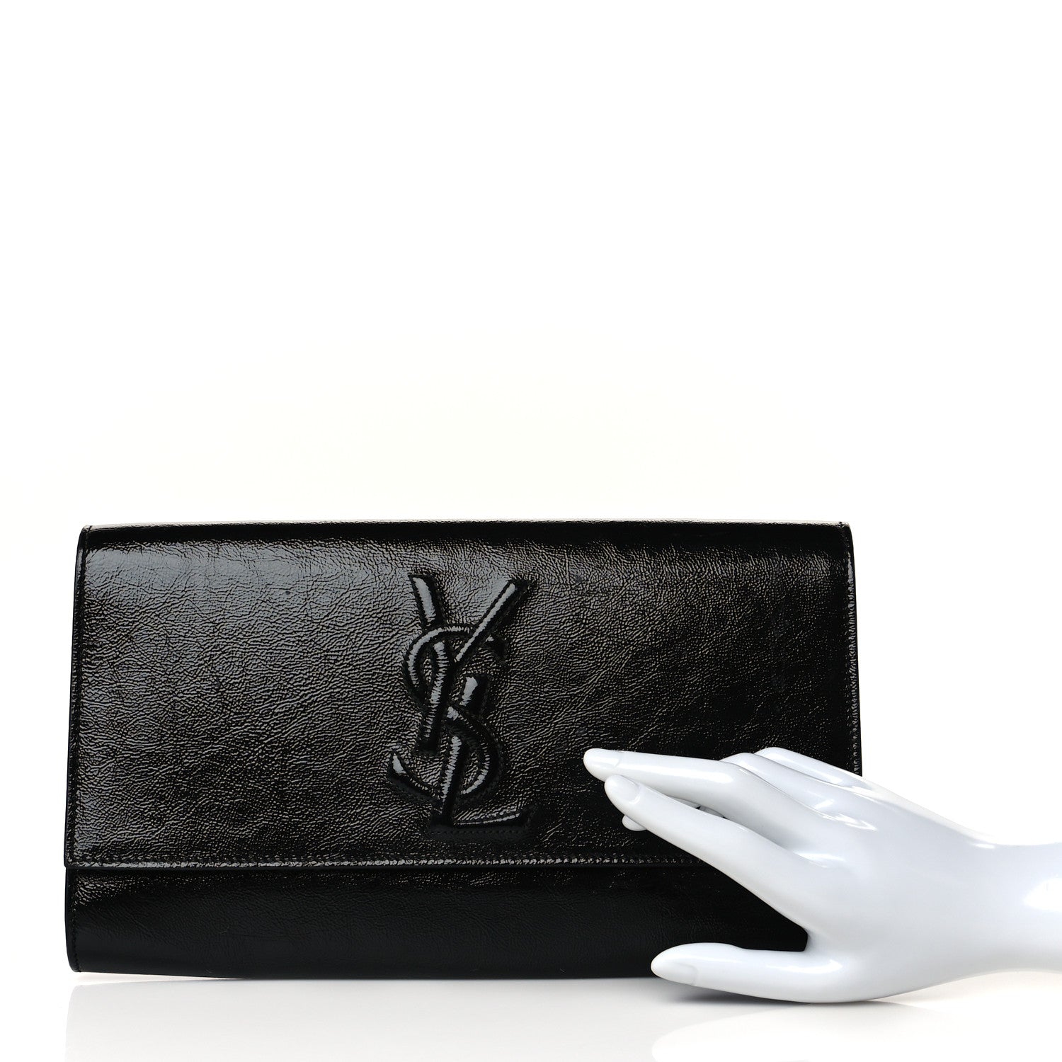 Saint Laurent Textured Patent Monogram Large Belle De Jour Clutch Black 2 of 10