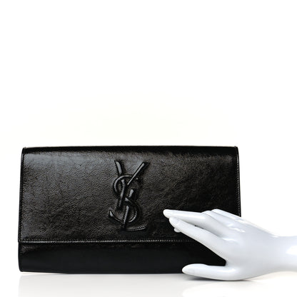 Saint Laurent Textured Patent Monogram Large Belle De Jour Clutch Black 2 of 10