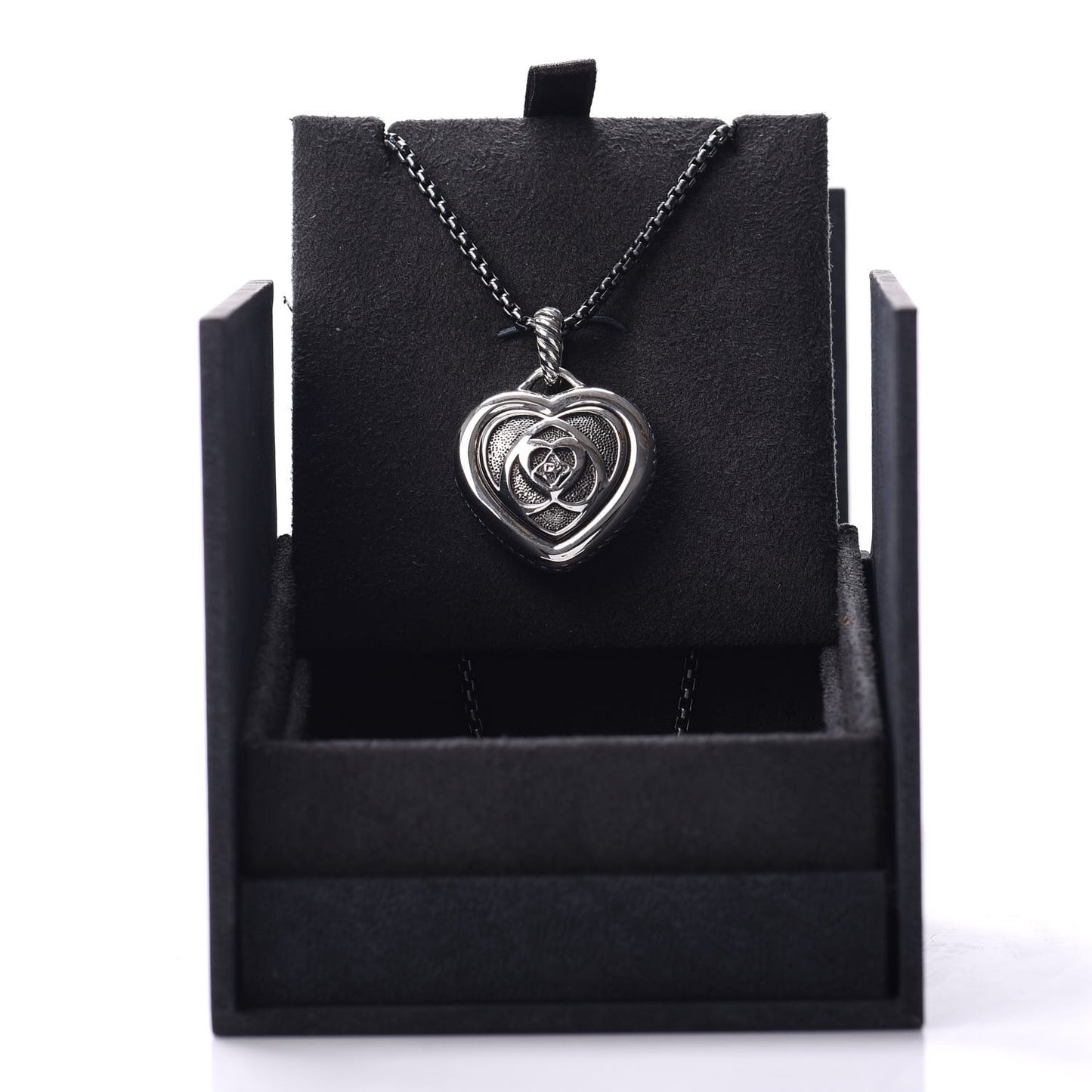 Darkened Sterling Silver Puffed Cable Heart Pendant Necklace