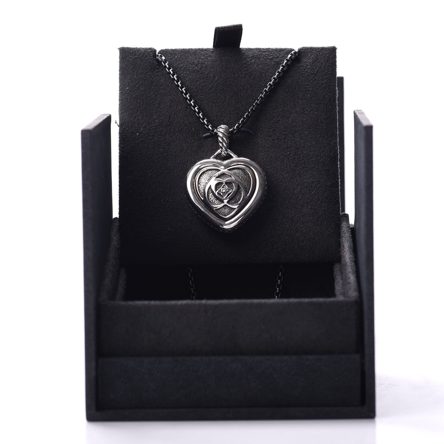 David Yurman Darkened Sterling Silver Puffed Cable Heart Pendant Necklace 5 of 5