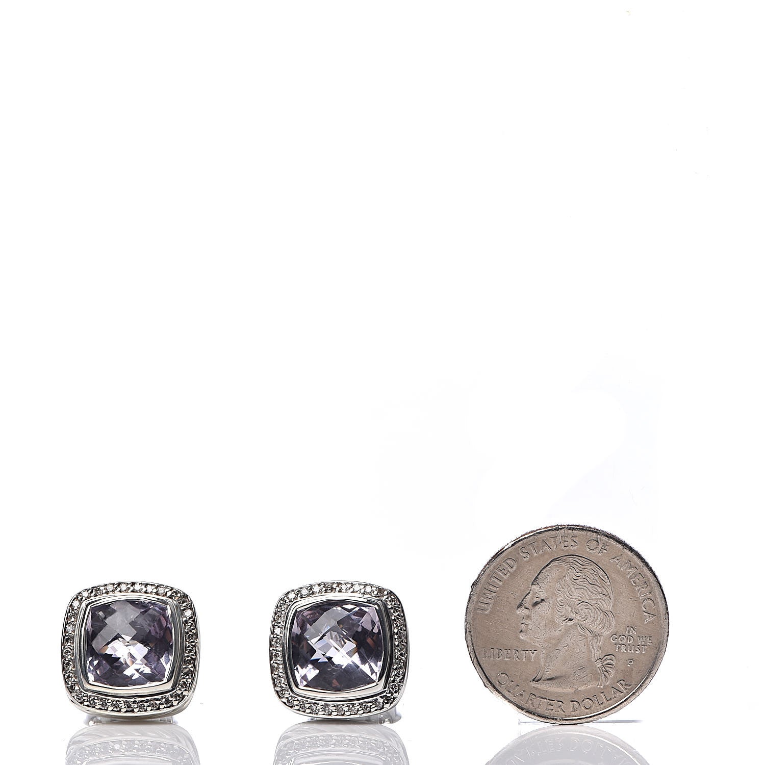 David Yurman Sterling Silver Lavender Amethyst Diamond 11mm Albion Earrings 2 of 4