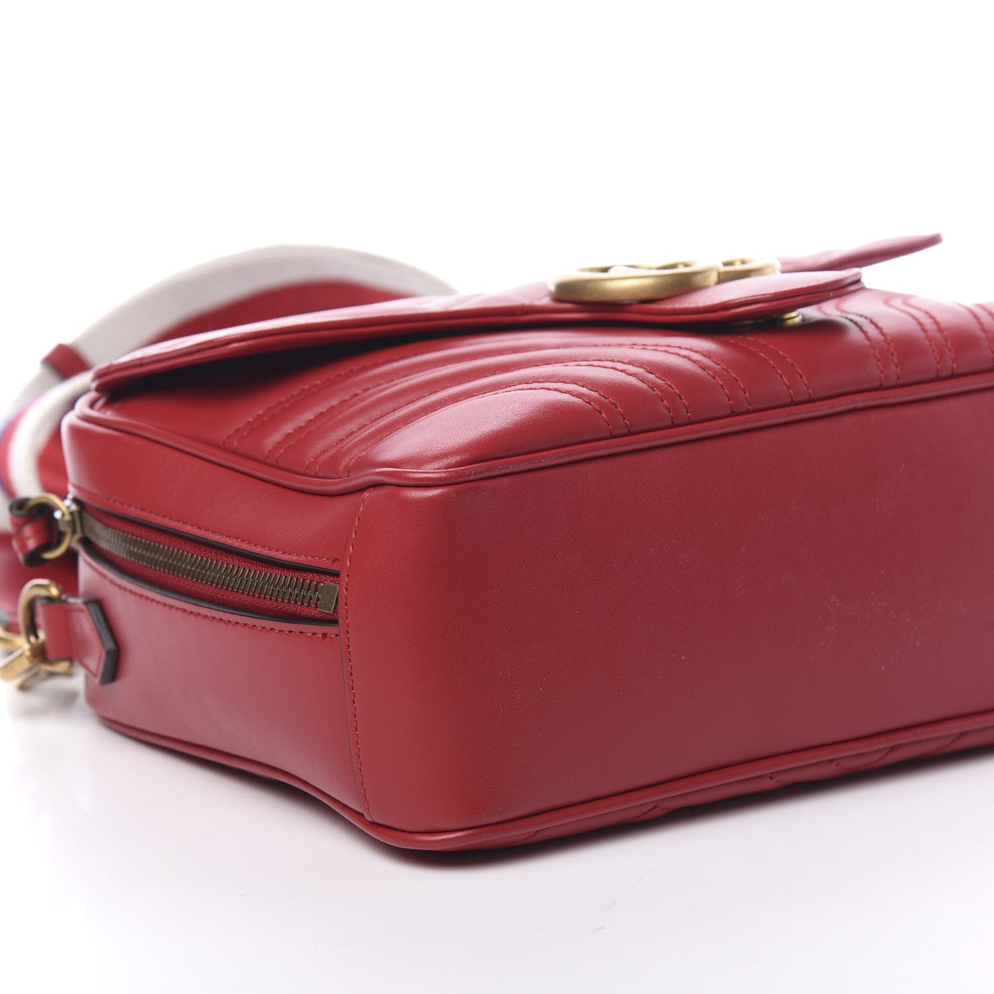 Calfskin Matelasse Sylvie Web Small GG Marmont Top Handle Shoulder Bag Hibiscus Red