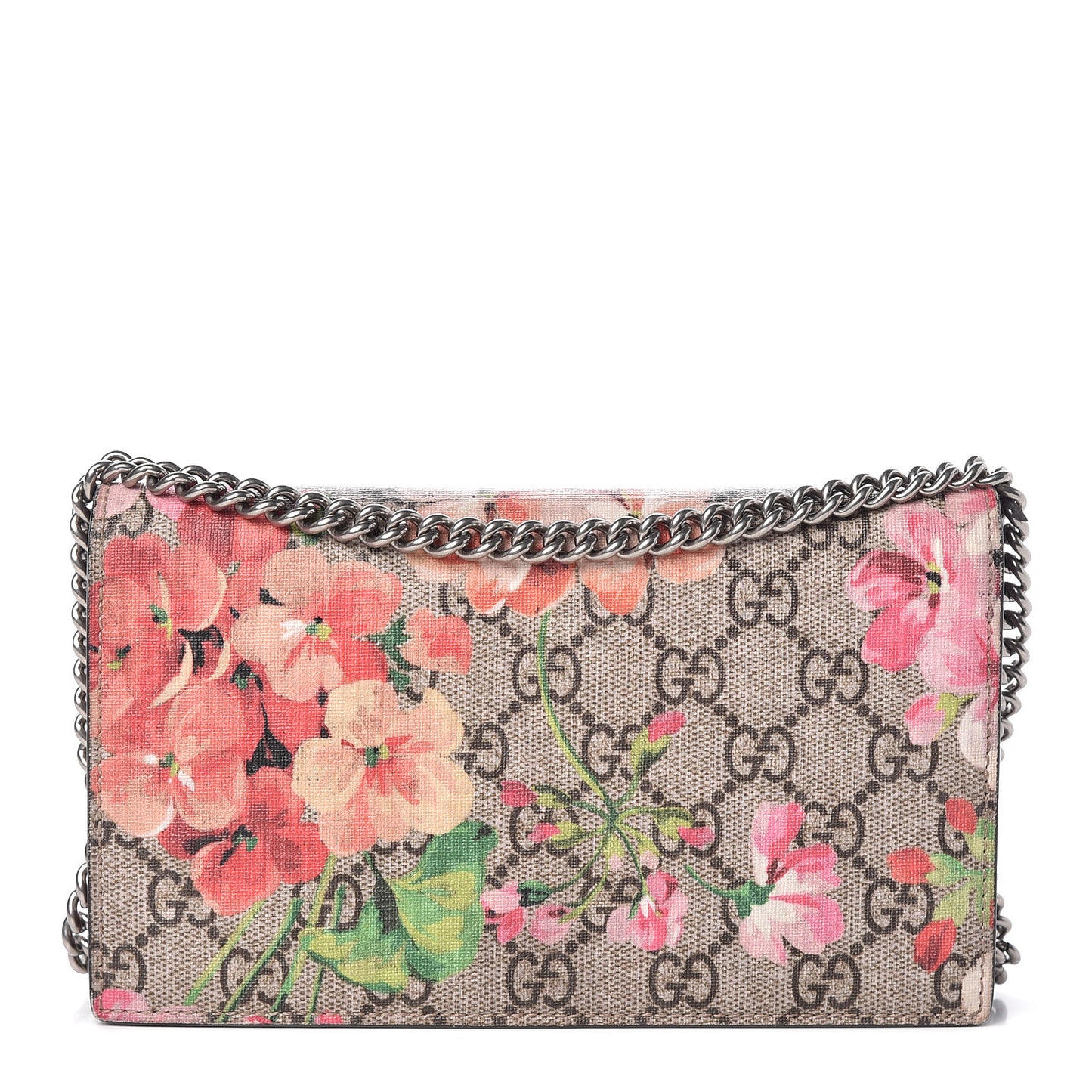 GG Supreme Monogram Blooms Chain Wallet Beige Multicolor Dry Rose