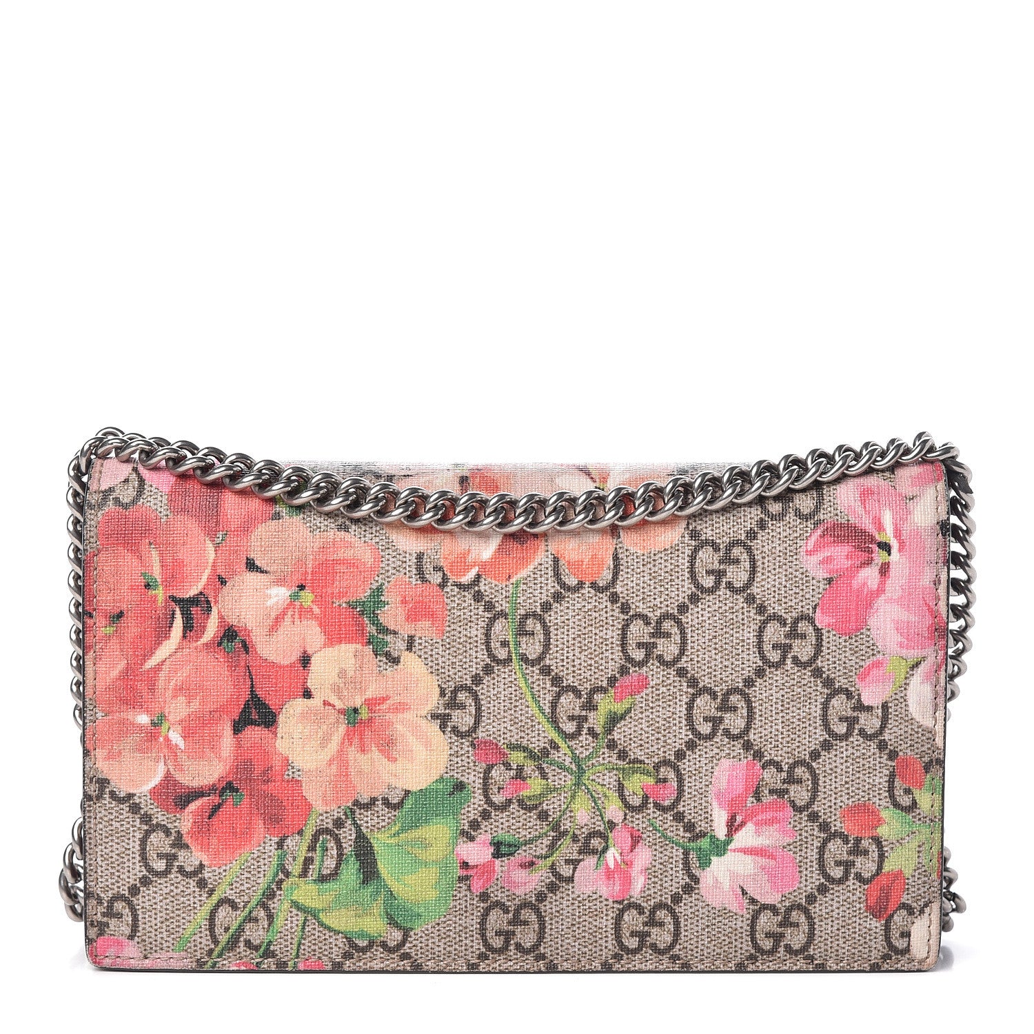 Gucci GG Supreme Monogram Blooms Chain Wallet Beige Multicolor Dry Rose 1 of 14