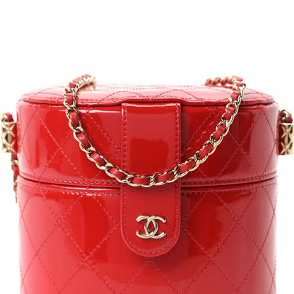 Chanel Patent Quilted Small Round Vanity With Chain  Red 8 of 11