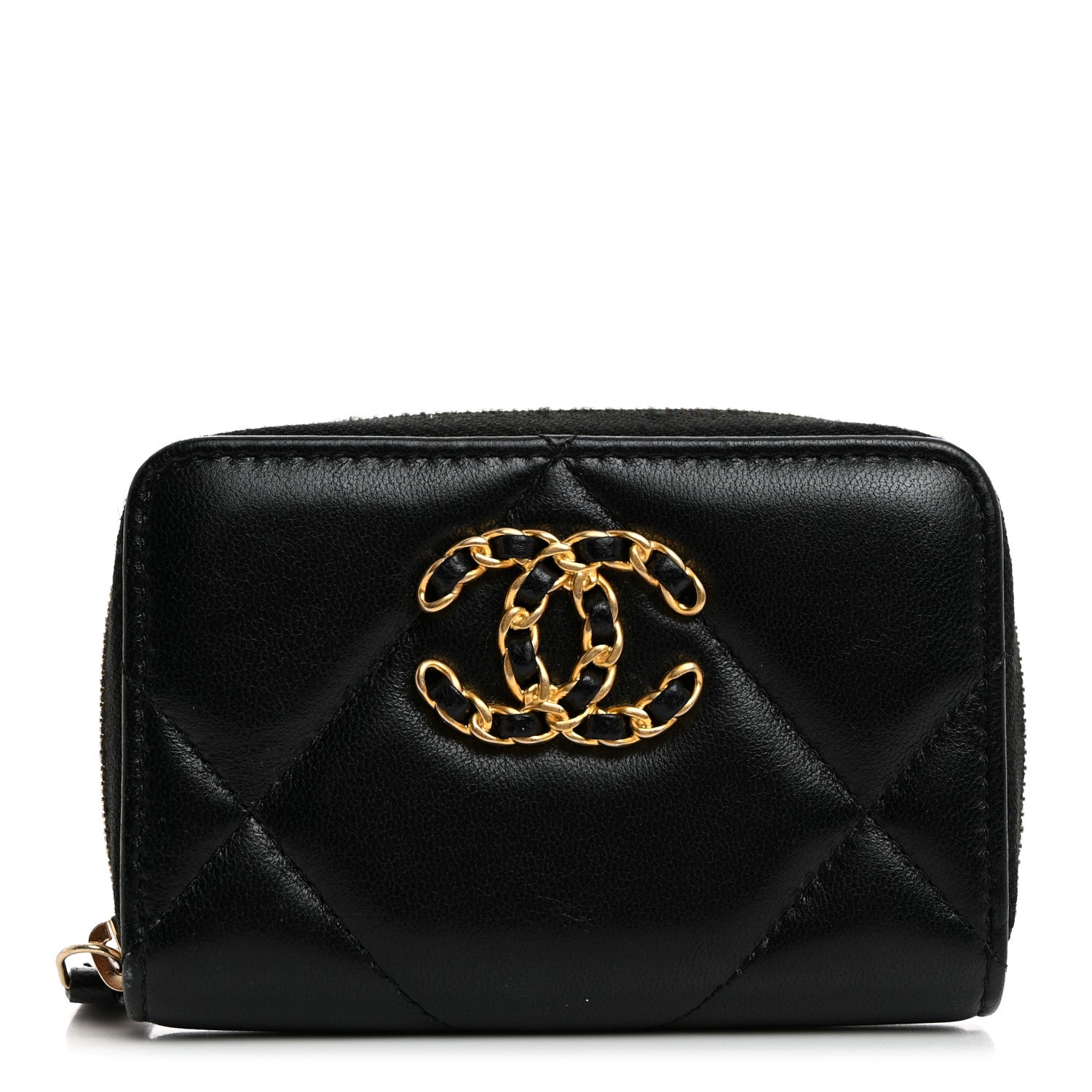 Chanel Lambskin Quilted Chanel 19 Zip Around Coin Purse Wallet Black 1 of 8