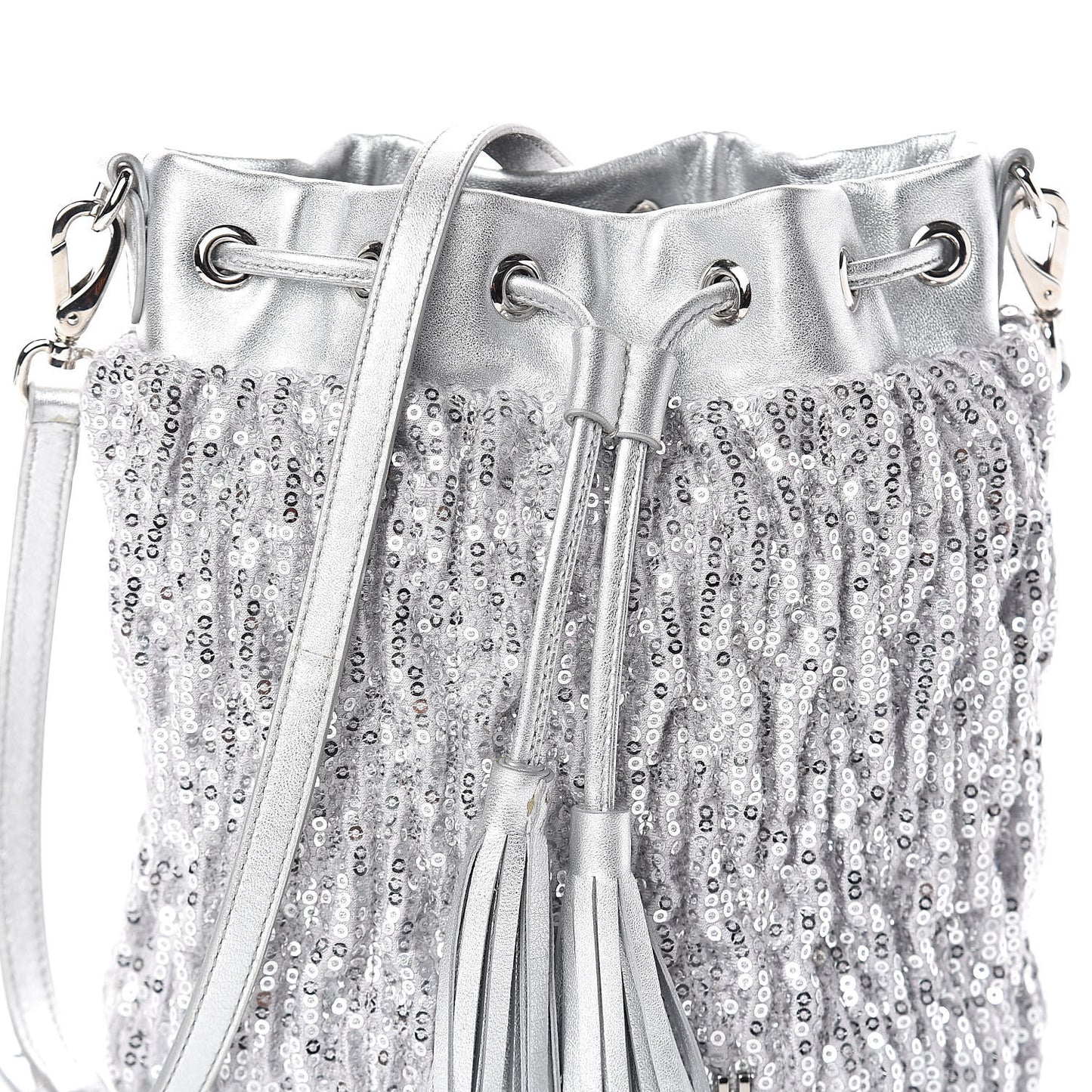 Paillettes Mate Bucket Bag Argento