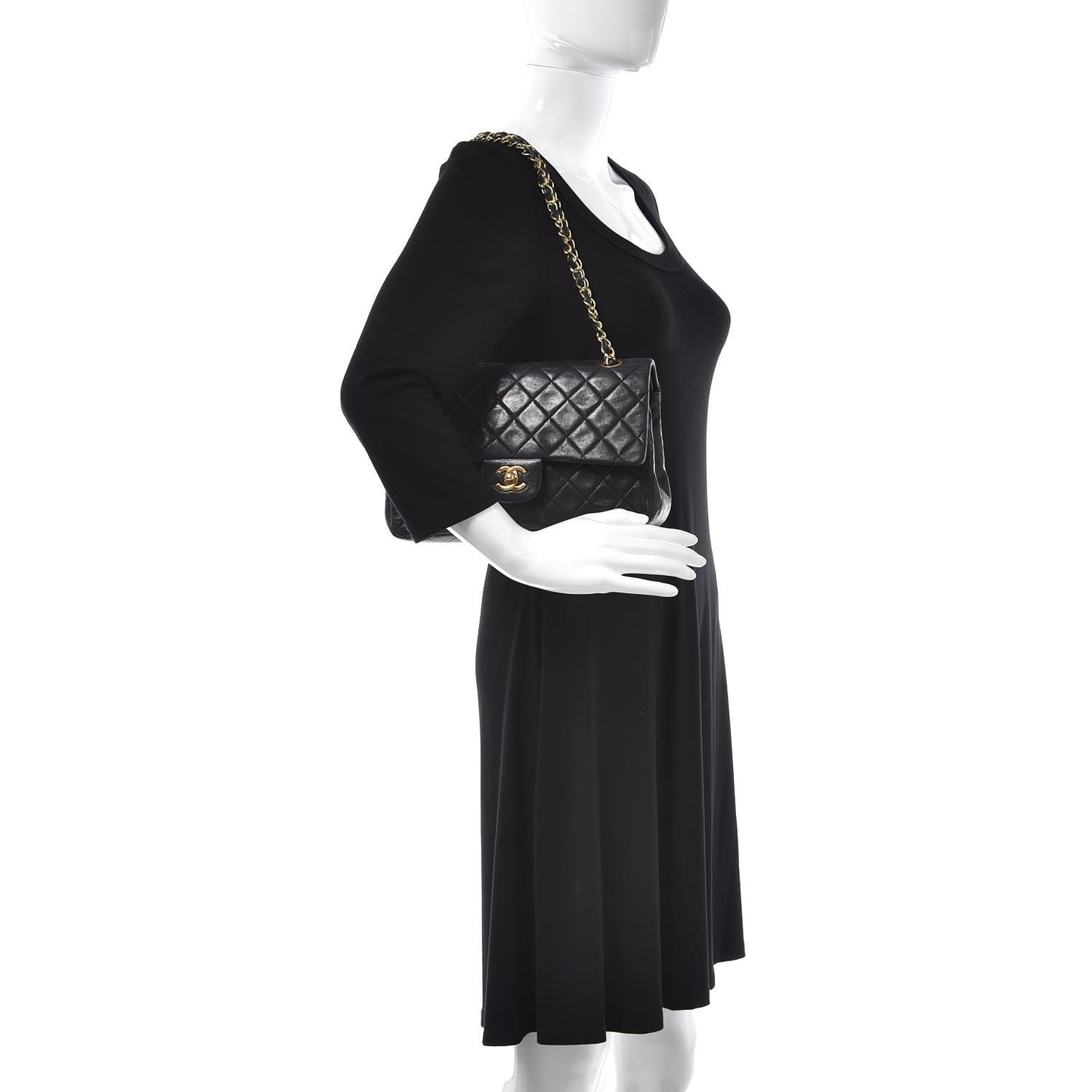 Lambskin Quilted Medium Double Flap Black