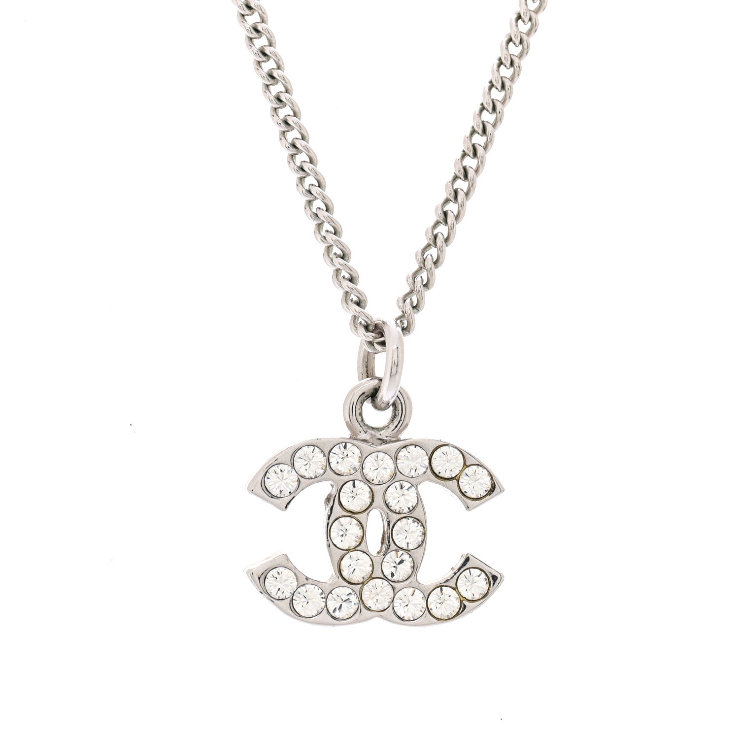 Chanel Crystal Timeless CC Necklace Silver 4 of 5