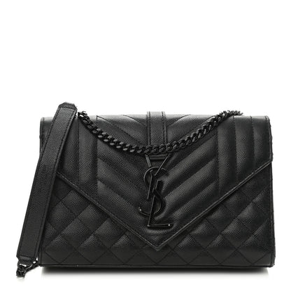 Saint Laurent Grain De Poudre Textured Mixed Matelasse Triquilt Small Monogram Satchel Black 1 of 12