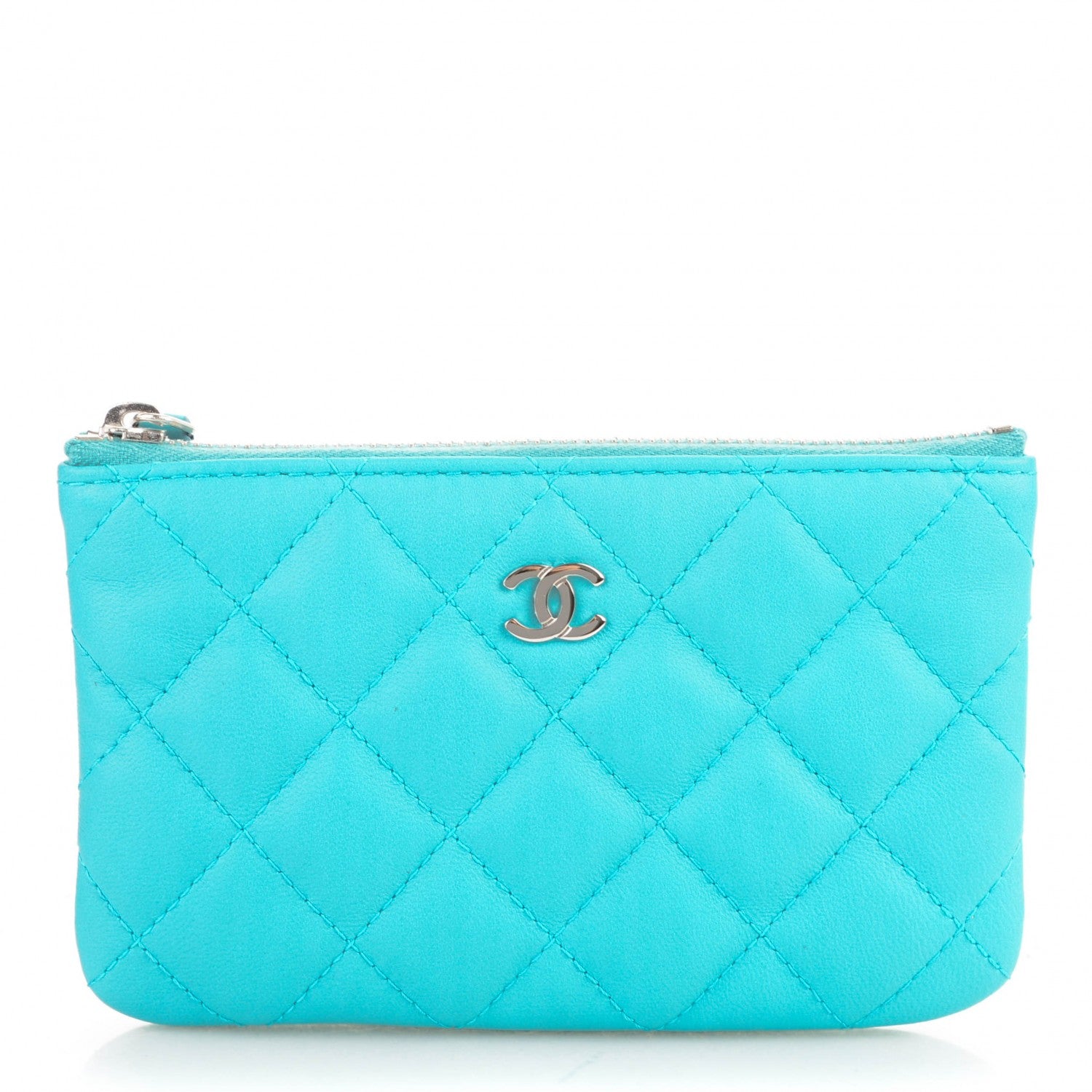 Chanel Lambskin Quilted Coin Purse Case Turquoise 1 of 6