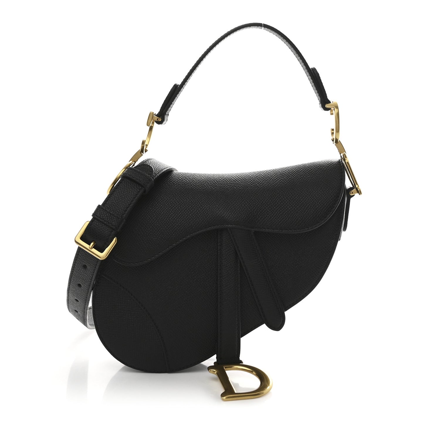 Grained Calfskin Mini Saddle Bag With Strap Black