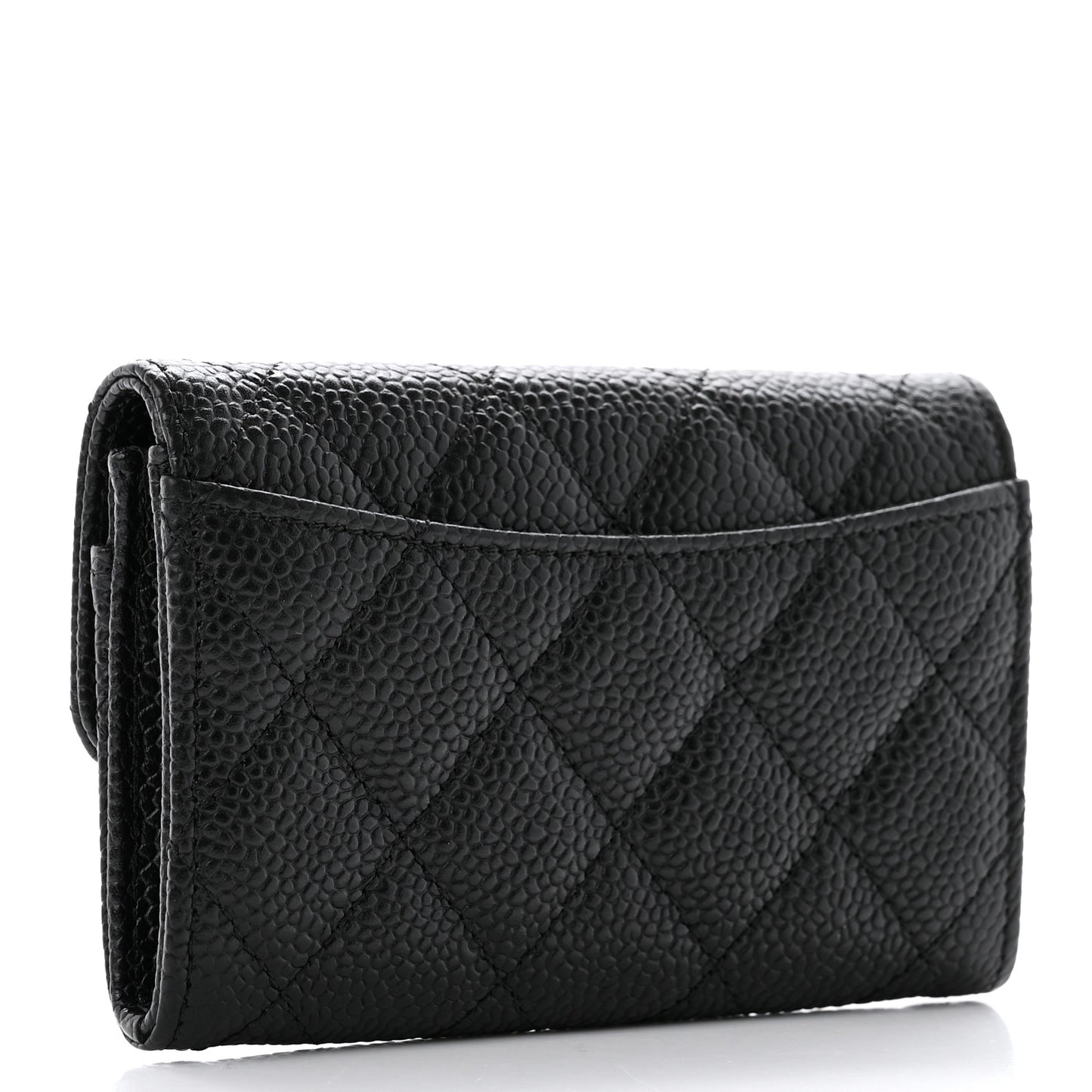 Caviar Quilted Flap Card Holder Wallet Black