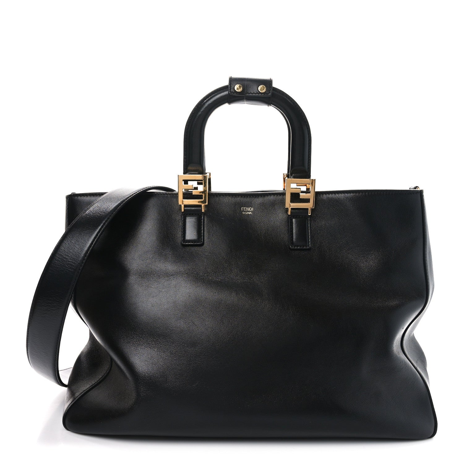 Fendi Vitello Glacier Large FF Tote Black 1 of 10