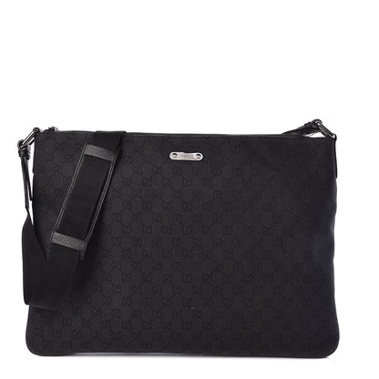 Gucci Denim Monogram Flat Messenger Bag Black 1 of 9