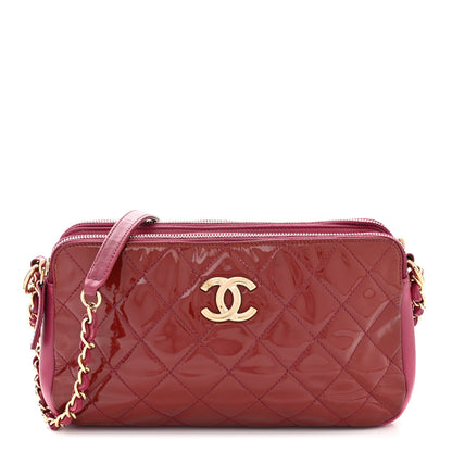 Chanel Patent Quilted Crown CC Double Zip Bag Dark Pink 1 of 13