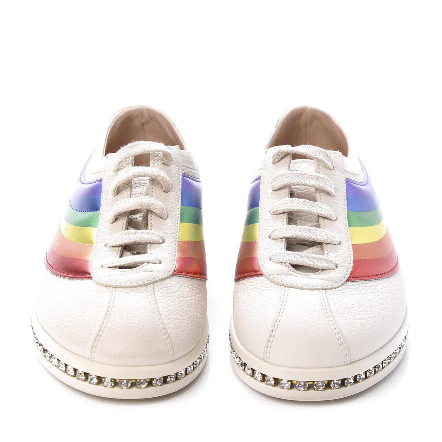 Calfskin Crystal Rainbow Womens Falacer Sneakers 36 White