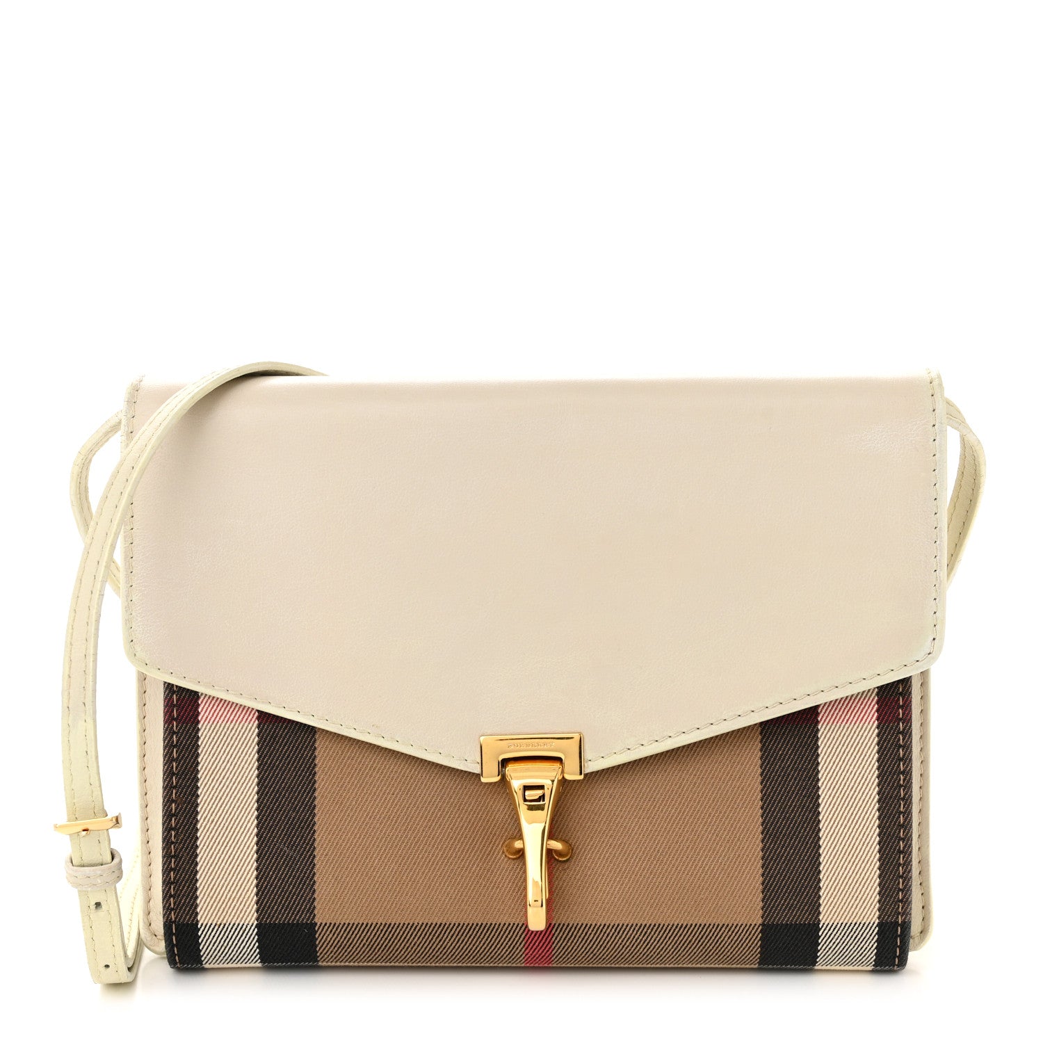 Burberry Derby Calfskin House Check Small Macken Crossbody Bag Limestone 1 of 15