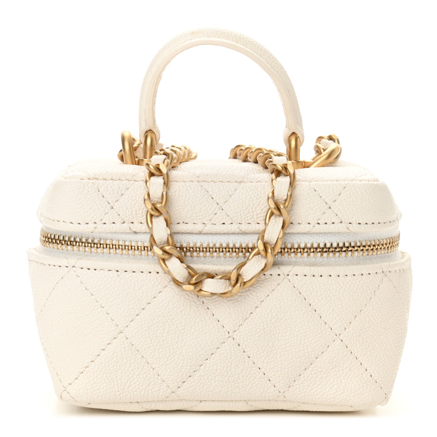 Caviar Quilted Mini Top Handle Vanity With Chain White