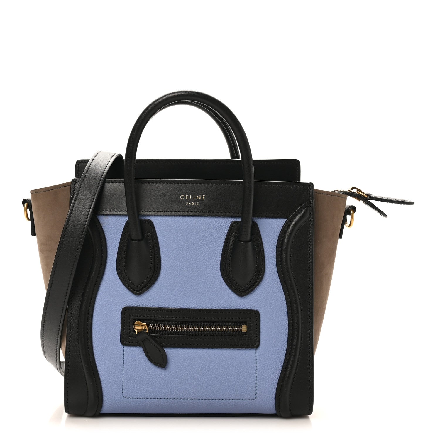 Celine Drummed Calfskin Nubuck Nano Tri-Color Luggage Stone Blue Black 1 of 10