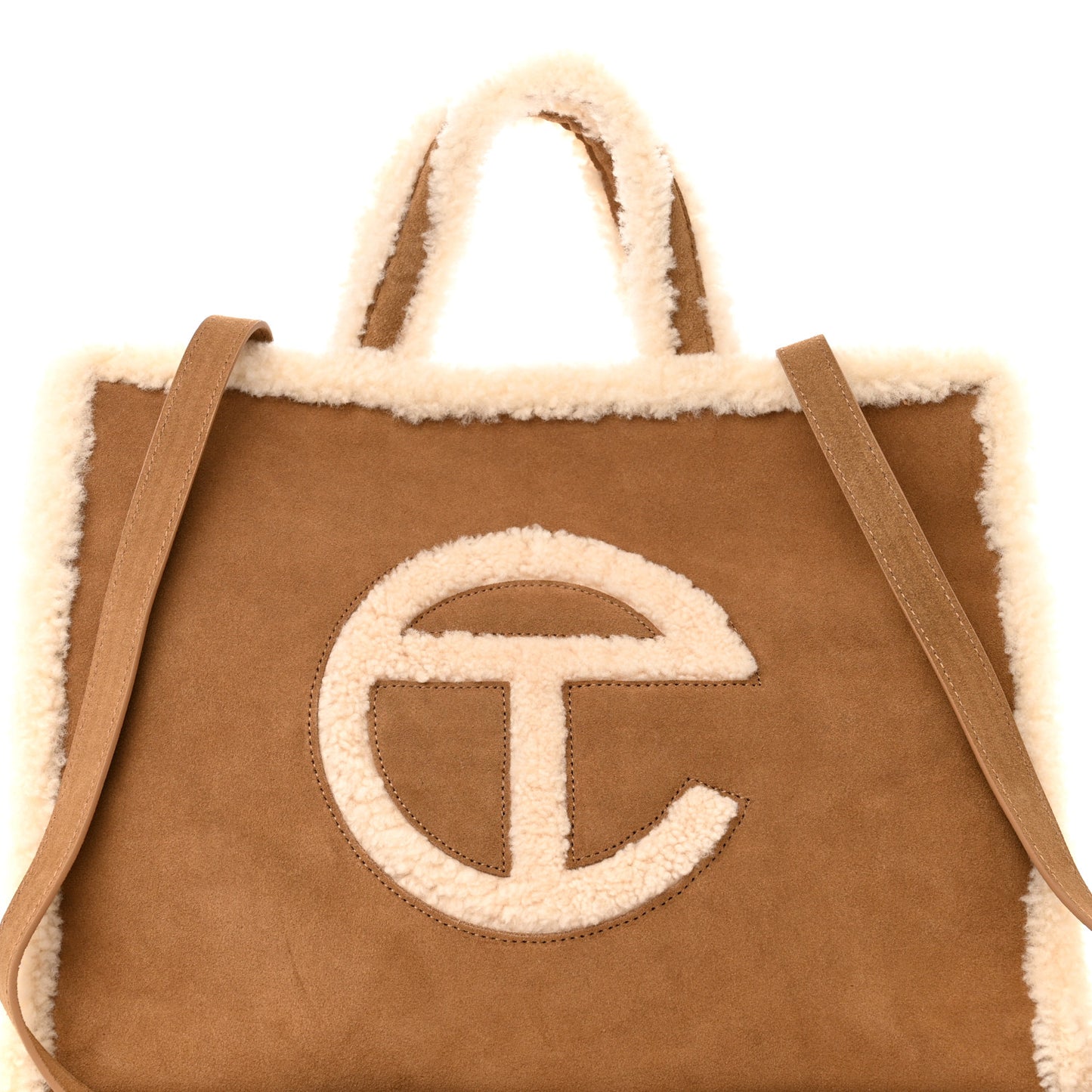 X UGG Suede Shearling Medium Shopping Bag Chestnut