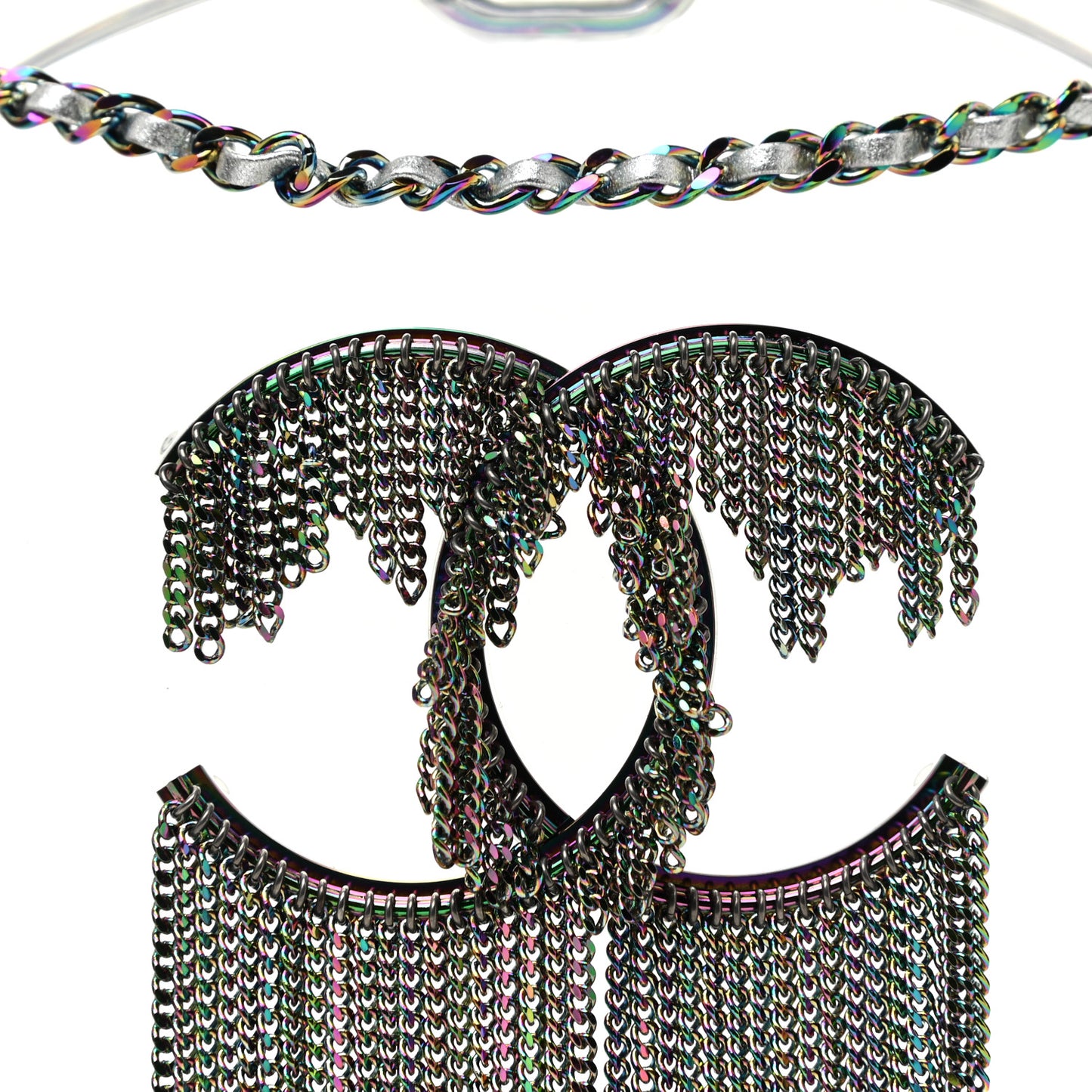 Plexiglass Iridescent Chain Fringe CC Clutch Clear