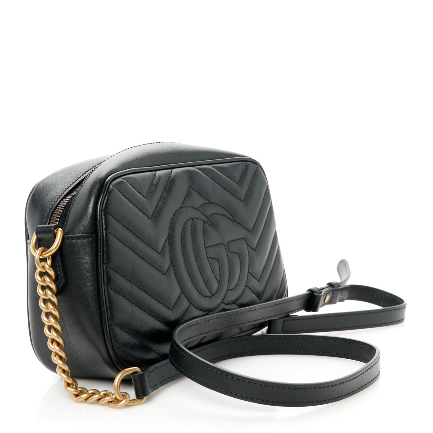 Calfskin Matelasse Small GG Marmont Chain Shoulder Bag Black