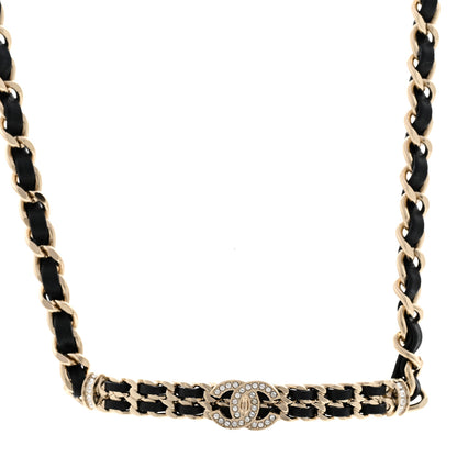 Chanel Metal Lambskin Crystal CC Choker Necklace Black Gold 1 of 6