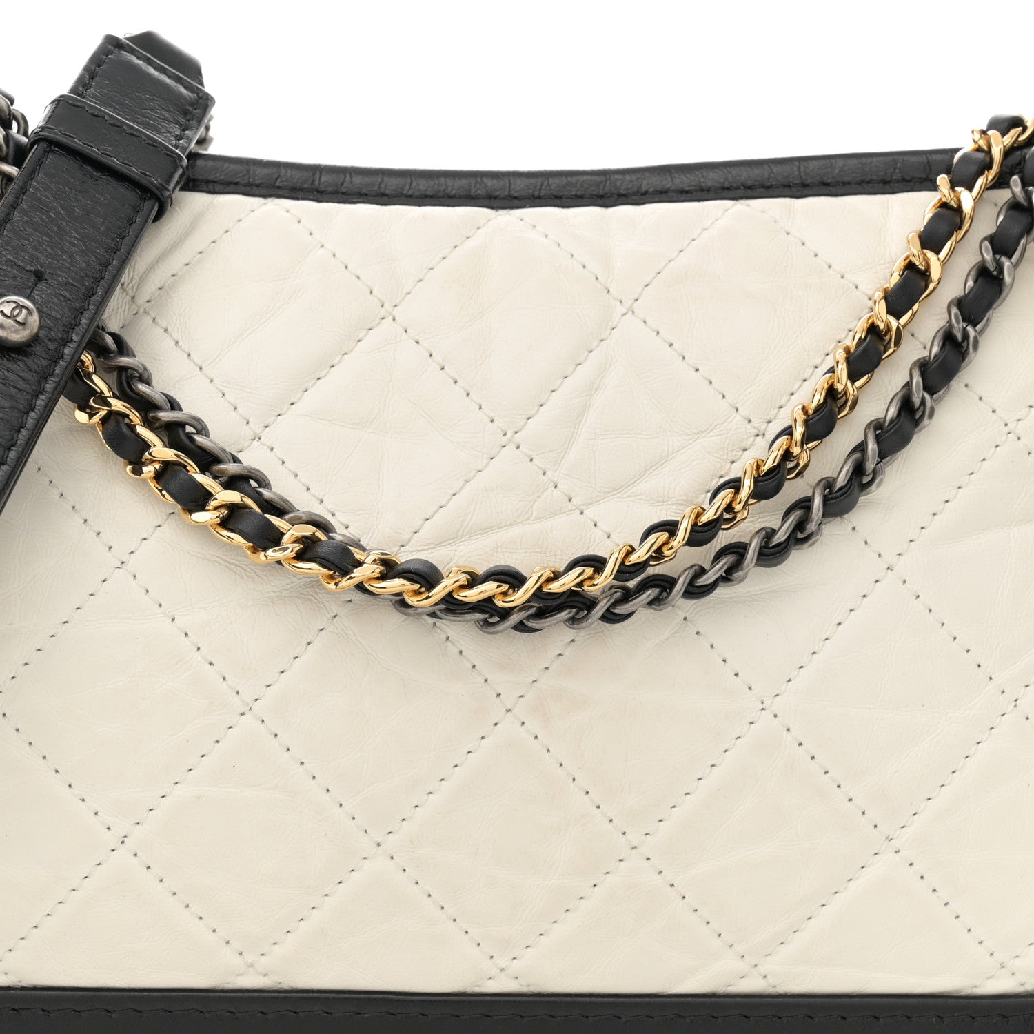 Chanel Aged Calfskin Quilted Medium Gabrielle Hobo Black White 8 of 10