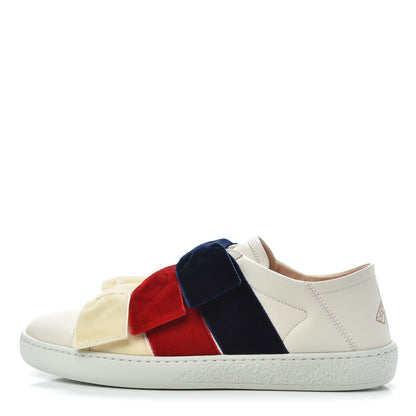 Gucci Calfskin Velvet Womens Bow Ace Sneakers 35.5 White 1 of 8