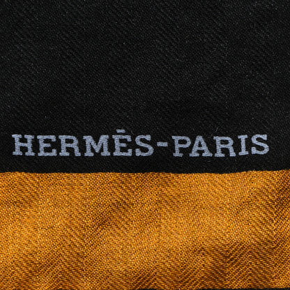 Hermes Cashmere Silk Encadre Blason Scarf 90 Black Gris Clair 2 of 4